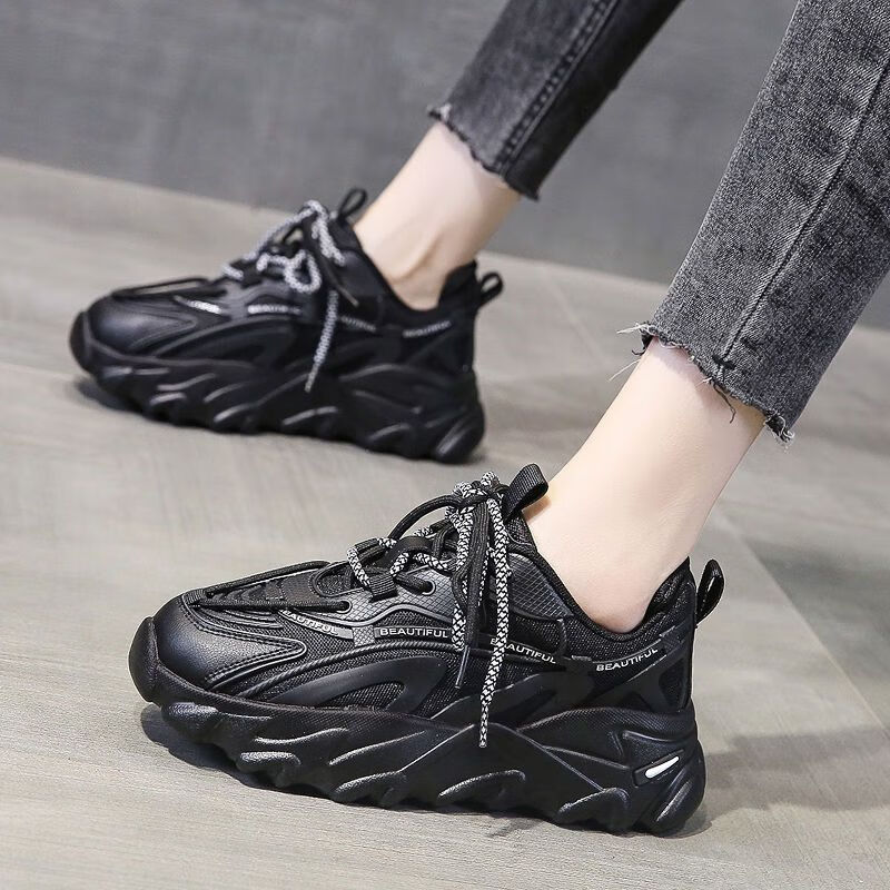 乐拓健小脚女生穿的鞋子小码老爹子大码老爹鞋2023春秋新款超火百搭