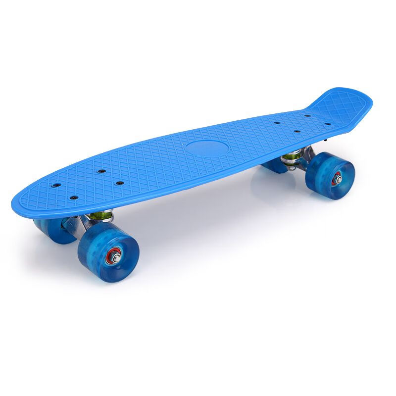 北极狼湛蓝小鱼板香蕉板公路刷街大轮单翘滑板成人儿童四轮代步滑板车 小鱼板(蓝色)轮子颜色随