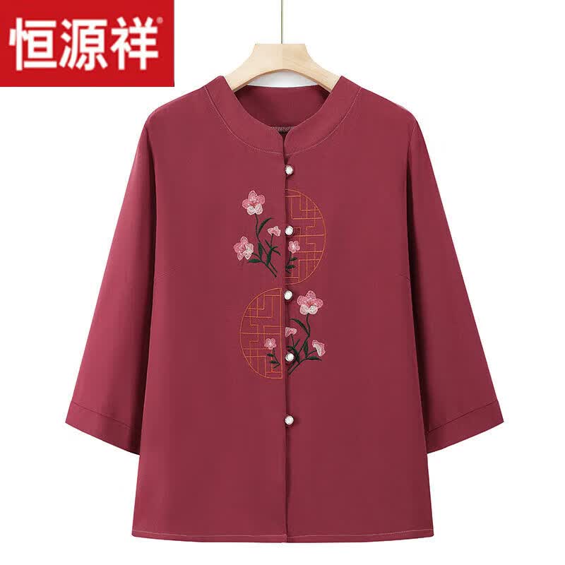 恒源祥奶奶装秋装衬衫女老年衣服老太太唐装衬衣时尚上衣女士绣花打底衫 皮红色[长.袖款] D03款款上衣 2XL 100-115斤使用感如何?