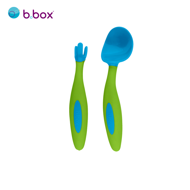 b.box 儿童餐具 宝宝叉勺 bbox婴儿弯头创意叉勺套装 海蓝色宝宝训练叉勺