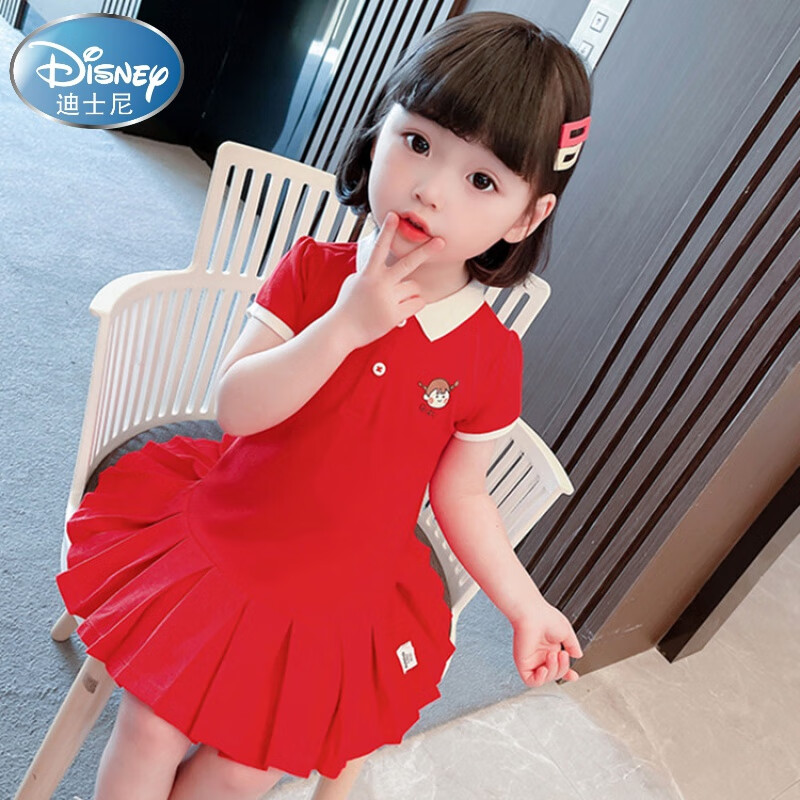 新款儿童纯棉女宝宝公主裙中小童polo 女童polo裙衫-女孩头像【大红】