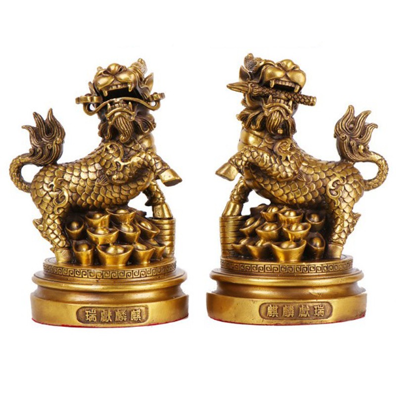 妙如意 铜麒麟献瑞摆件如意元宝麒麟文昌笔开业礼品家居装饰品
