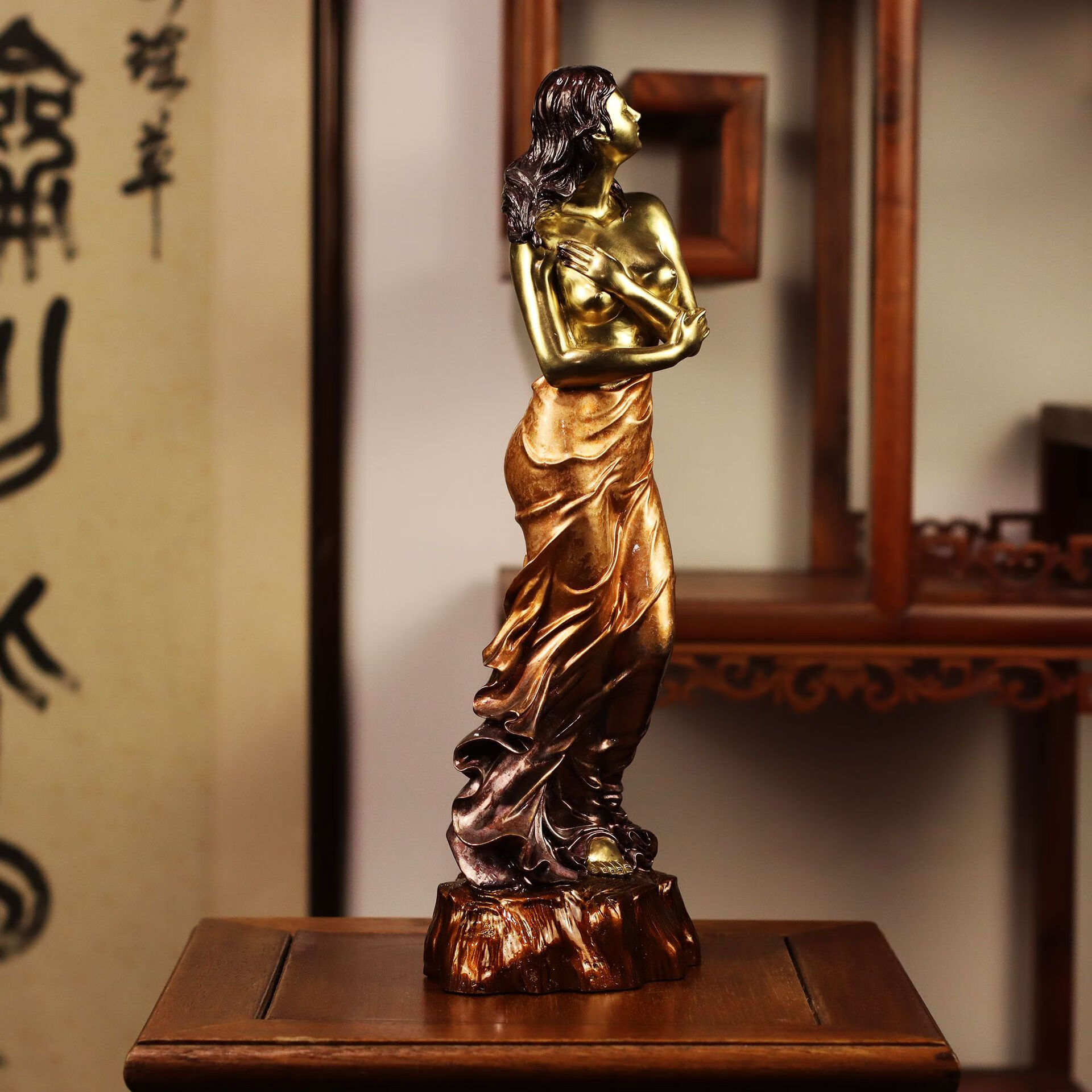 风韵美女摆件女子铜像家居客厅书房装饰品摆设铜雕工艺品送礼礼品