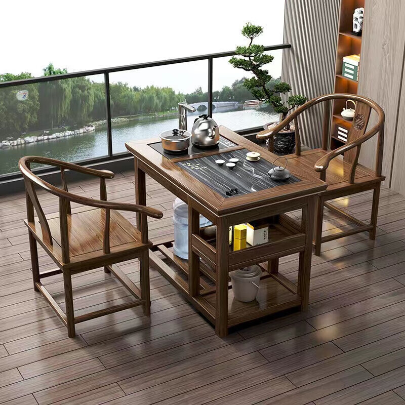 芝易实木阳台茶桌椅组合家用小茶台一体泡茶功夫小型2人喝茶休闲原木