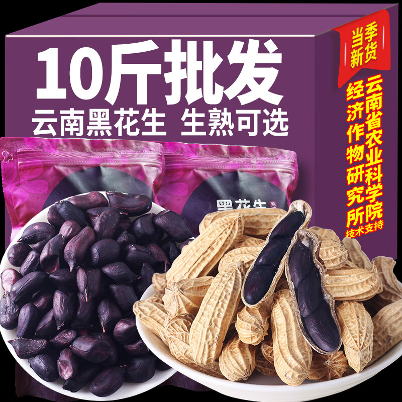 滇脈農(nóng)科院云南黑花生新貨帶殼生的炒熟黑花生普洱特產(chǎn)富黑皮硒花生米 【帶殼生】黑花生 10斤裝【整箱】