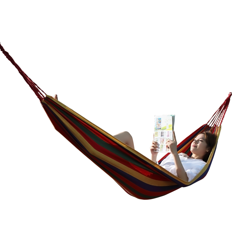 索尔诺简约单人帆布加厚吊床 户外野营室内宿舍阳台休闲秋千DC181 彩虹条