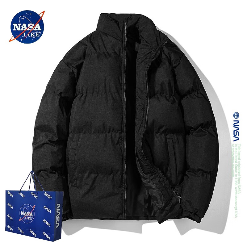 加厚防风立领休闲外套大码简约色logo面包羽绒服 棉服-黑色 棉服-m