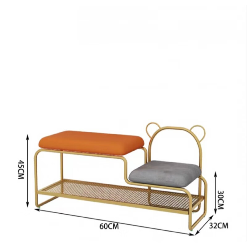 鞋柜一体坐凳现代简约入户长条穿鞋凳 60长 金色铁架 橘色和灰色皮革