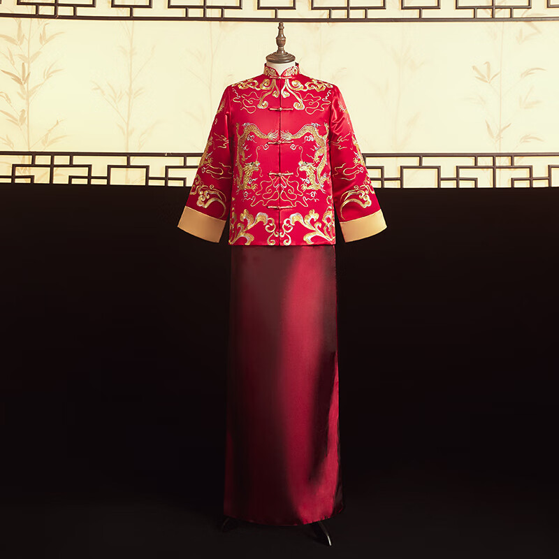 汀晨秀禾服男新郎服中式结婚礼服大码唐装中国风接亲婚服 黄晓明紫色