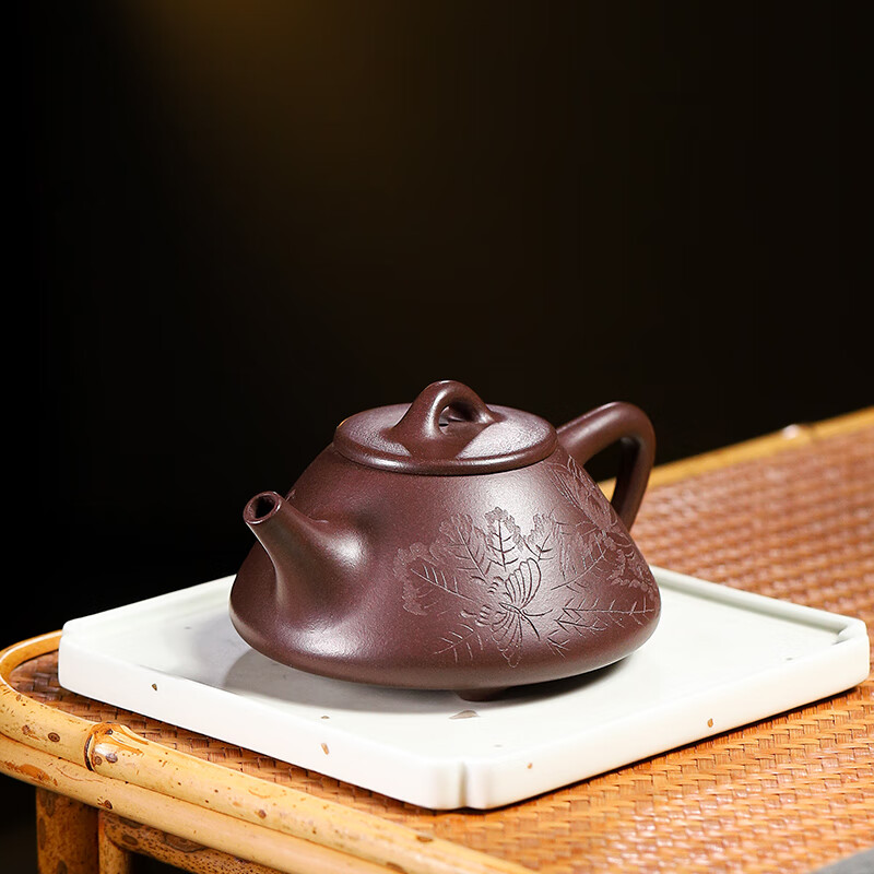 俱欣宜兴紫砂壶经典名家刻绘制作原矿老紫泥茶壶茶具 香远益清 201ml