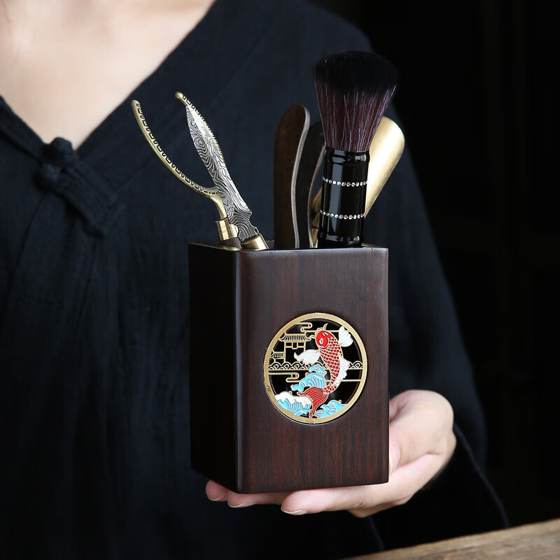 青天问月黑檀木茶道六君子花梨木茶夹茶勺茶刀泡茶工具茶具配件 年年有余-四方六君子