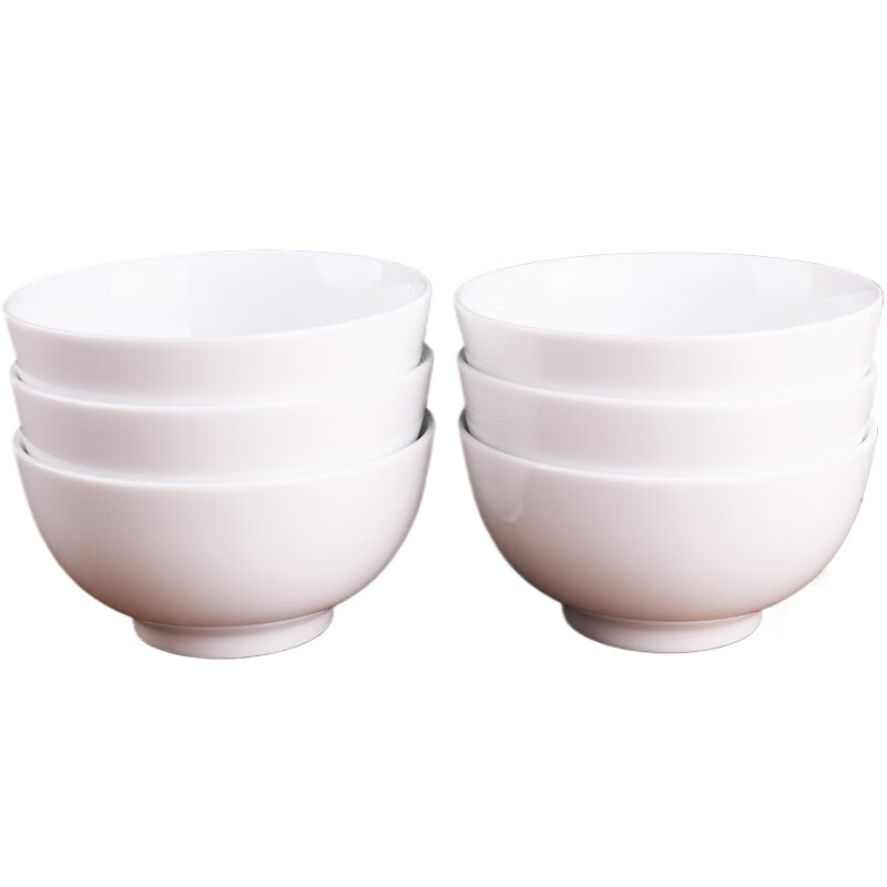 錦鳯景德镇高温白瓷饭碗面碗汤锅鱼盘菜盘吃碟斗碗大碗碗盘陶瓷餐具 5英寸罗汉碗6个