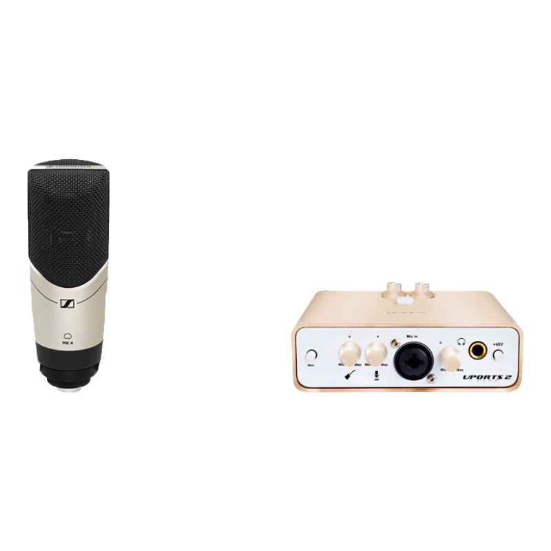 森海塞尔（Sennheiser）MK4 大振膜电容麦克风专业录音棚直播唱歌话筒网红主播声卡套装有声书小说配音设备 【个人有声书录音】MK4+艾肯up2+舒伯乐耳机