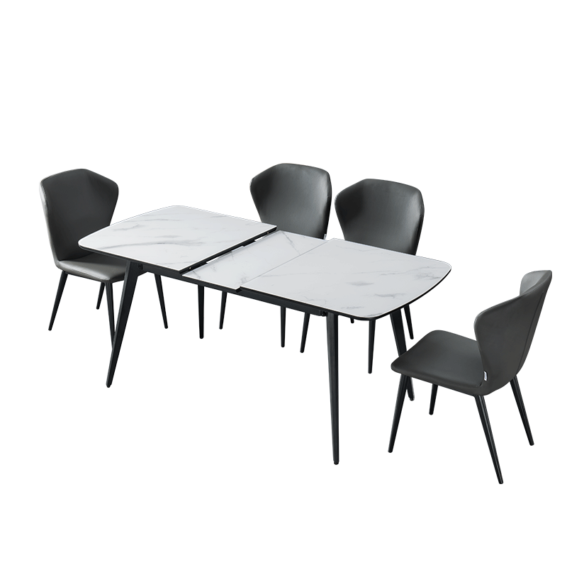 左右 餐桌椅组合现代简约轻奢可伸缩家用长方形小户型饭桌钢化玻璃台面五金高脚DJW5012 DJW5012E餐桌+DJW5009Y餐椅一桌四椅