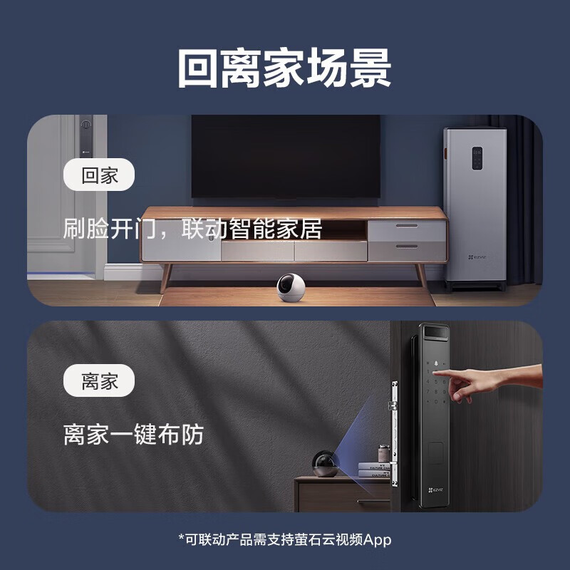 萤石Y3000F家用人脸智能锁密码锁视频锁无需指纹智能家居智能门锁 Y3000F灰色【霸王锁体*人脸识别锁】