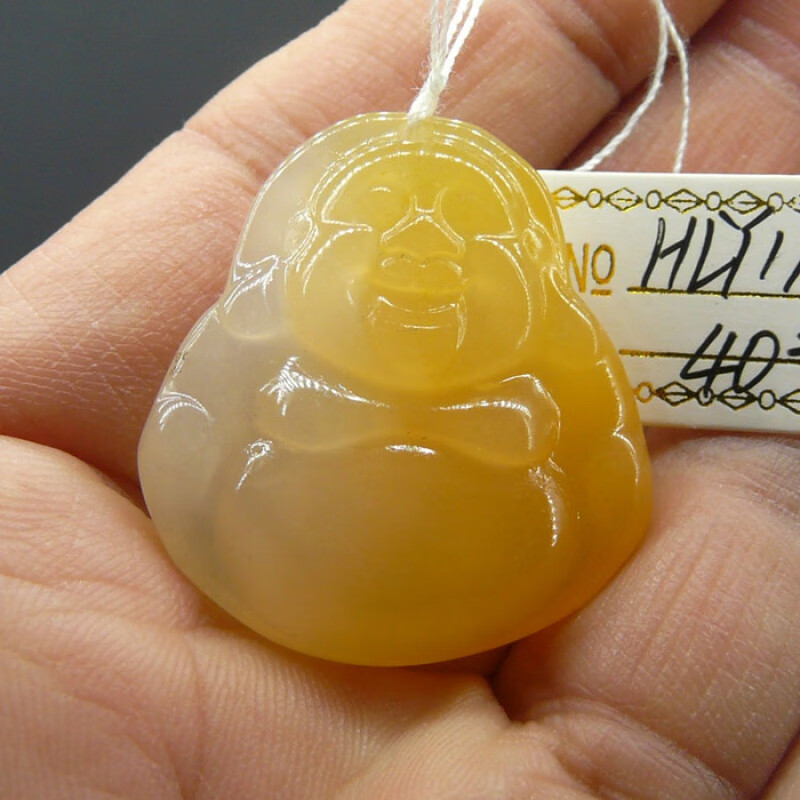 随峰云南龙陵a货黄龙玉佛吊坠精雕弥勒佛挂件玉坠项链女款 编号18