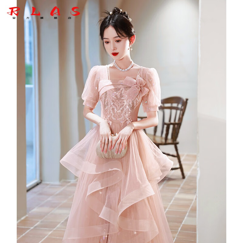 RLAS粉色敬酒服新娘2023新款宴会主持人感生日婚纱订婚晚礼服裙女 粉色长款 2XL怎么样,好用不?