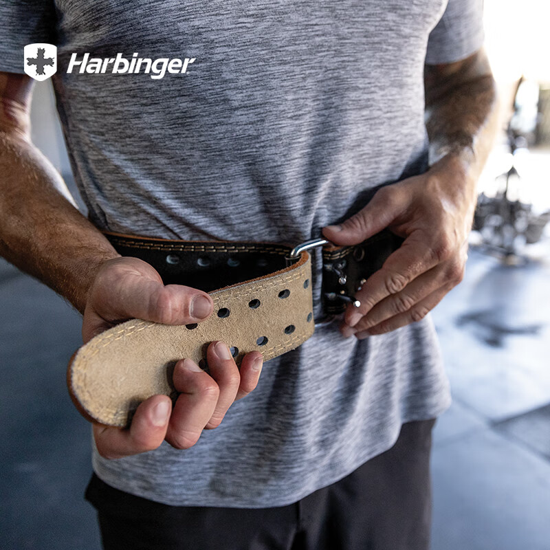 Harbinger哈彬者进口健身腰带力量举重深蹲硬拉牛皮杠杆运动训练 宽约15cm/三层牛皮/麂皮内衬 L(腰围86-97cm)