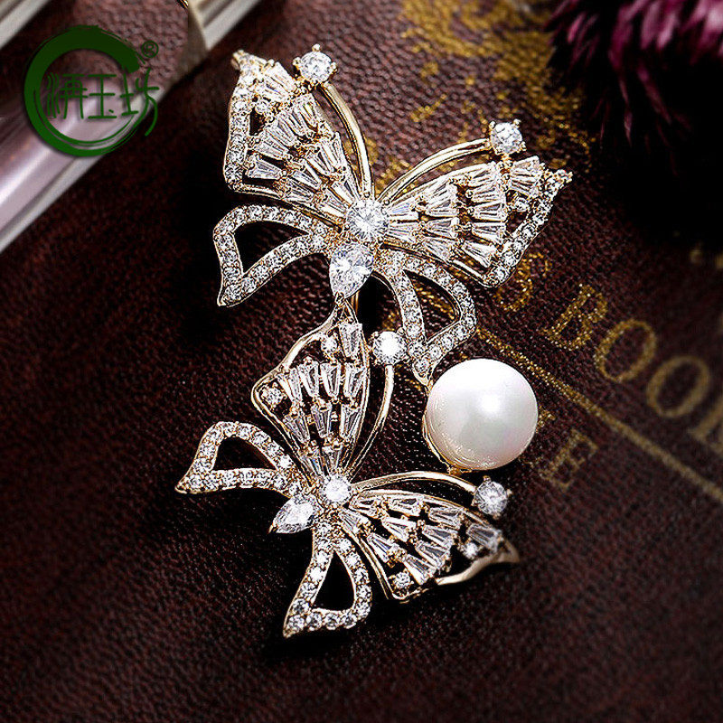 玉坊欧美蝴蝶胸针胸花女名媛气质小香风别针防走光开衫扣针 金色蝴蝶