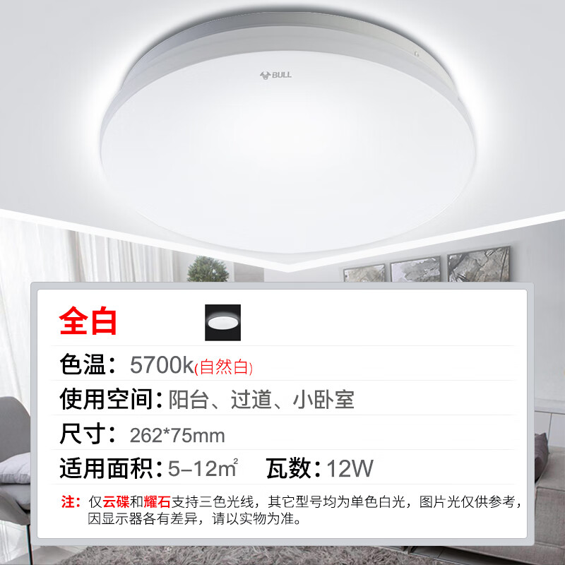公牛(bull)公牛led吸顶灯家用灯具过道阳台厨房卧室简约圆形客厅灯 全