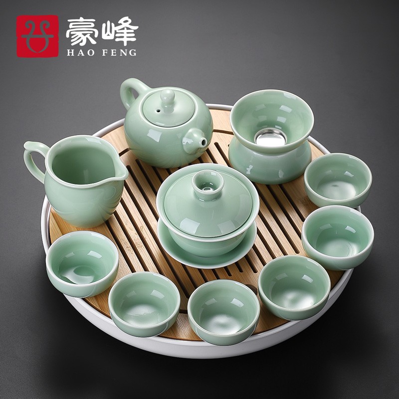 豪峰整套功夫茶具套装家用日式简约客厅陶瓷泡茶壶茶  密胺幽幻 青瓷