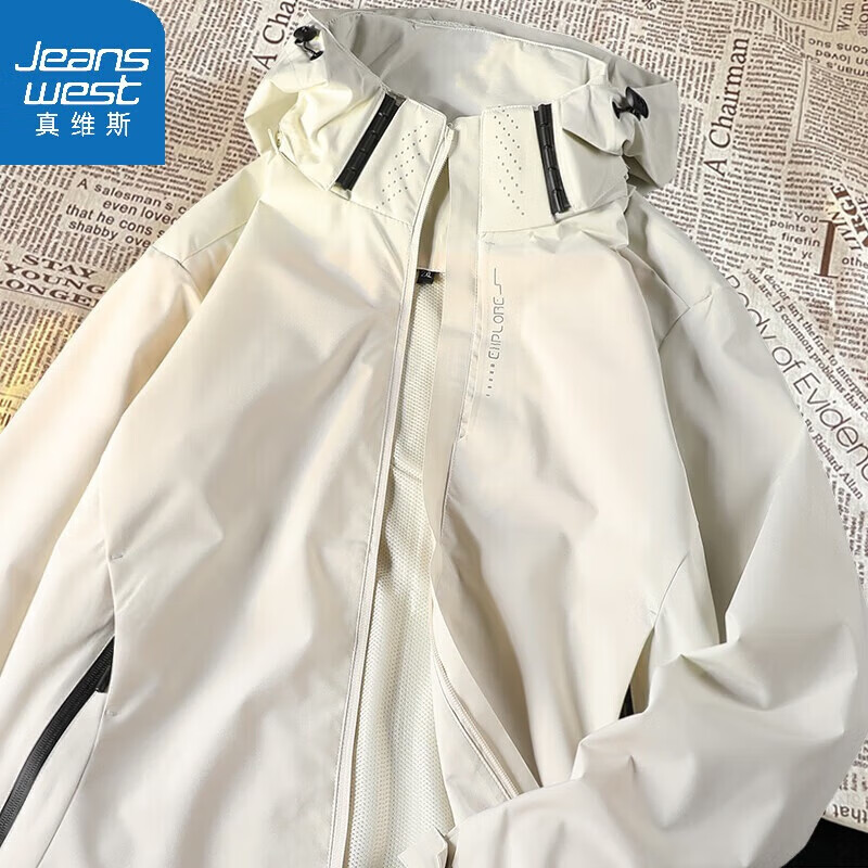 真维斯冲锋衣男士春秋外套夹克上衣户外运动服登山服保暖防水防风情侣款 Q-A216-8086白色 L (建议120-130斤)