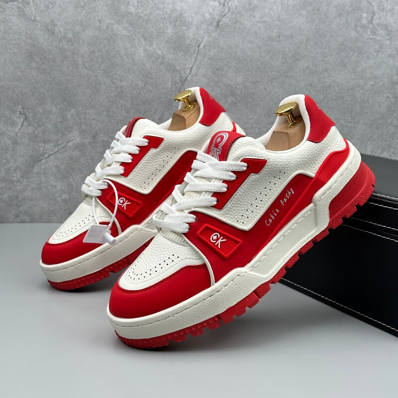 男鞋2023秋季新款潮牌小白鞋低帮百搭男士感板鞋时尚休闲鞋子 米红 38