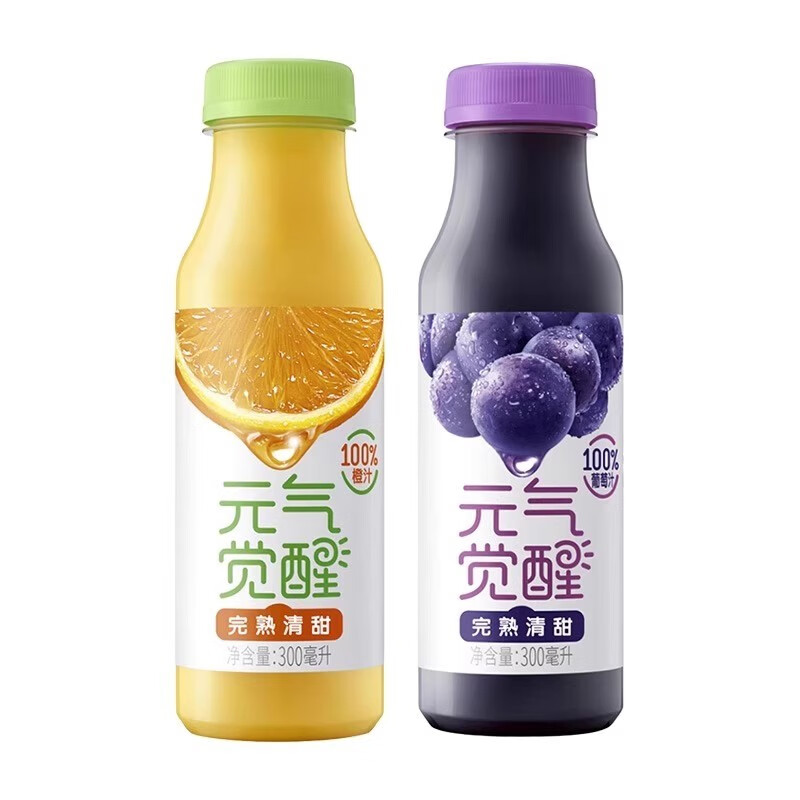 统一元气觉醒100%葡萄汁300ml整箱0脂果蔬汁饮料新鲜畅饮 300mL 6瓶 1箱 橙汁 新日期