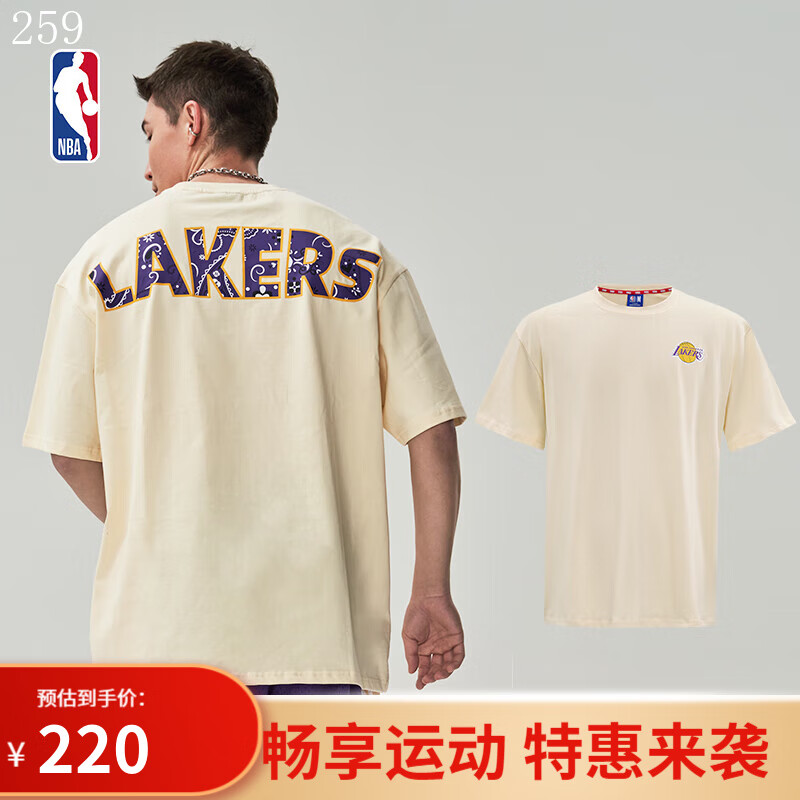 NBA湖人队腰果花系列-T恤男女夏季圆领短袖运动休闲纯棉上衣 湖人队 XL