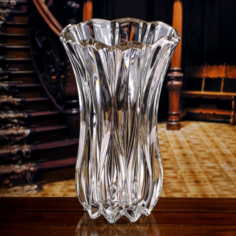 高斯透明水晶玻璃花瓶北欧式创意大干花富贵竹餐桌水培水养客厅插花摆件花艺花器 透明 310mm