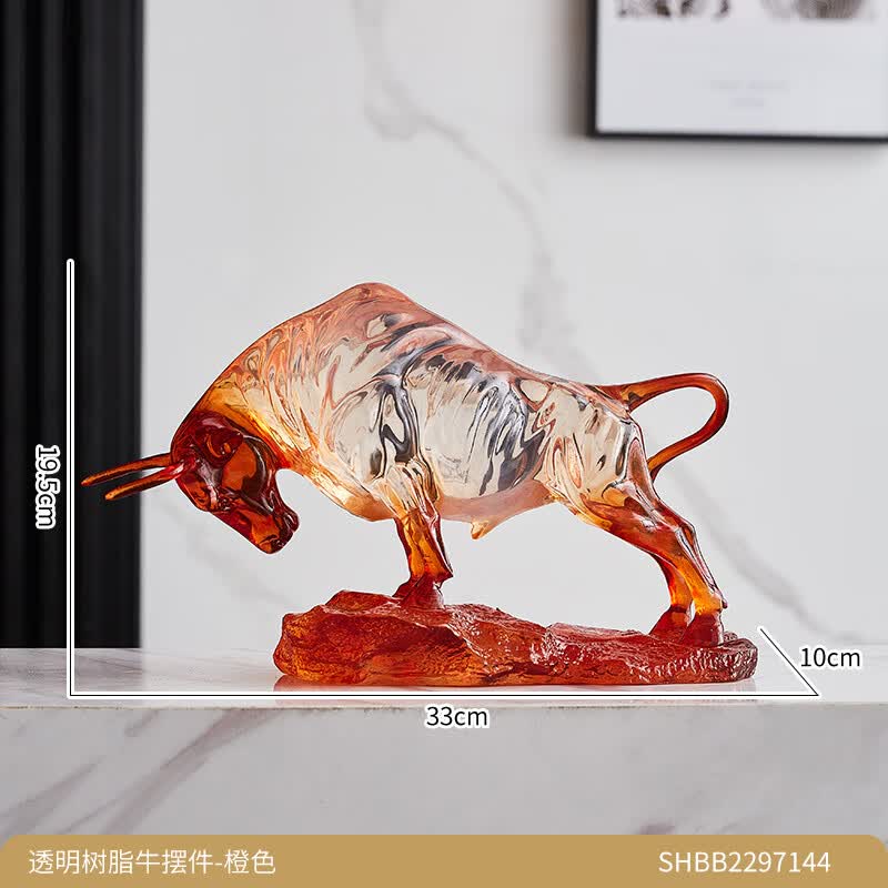 工艺品高档大件立体牛气冲天水晶牛摆件轻奢高档客厅高级感 透明树脂