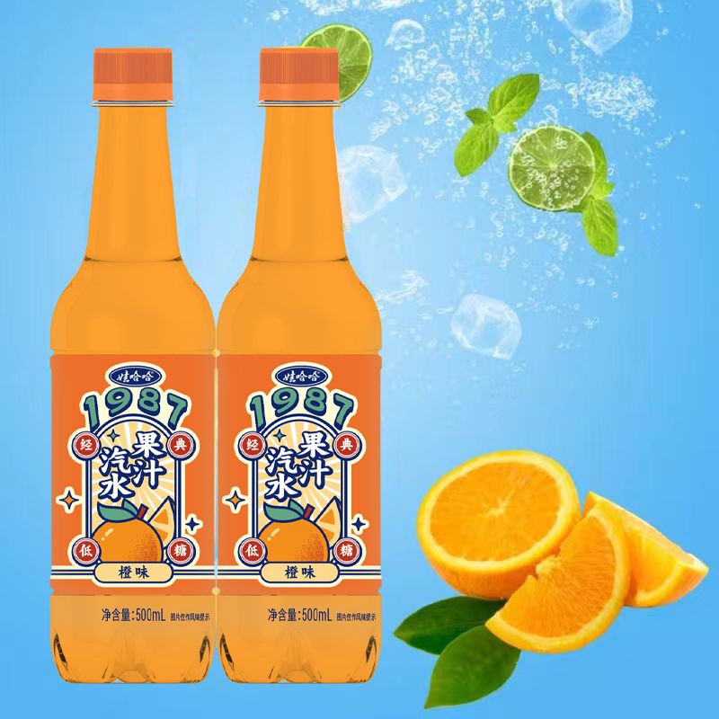 娃哈哈果汁汽水1987果味500ml*9/15瓶橙子凤梨酸梅樱花白桃碳酸饮品