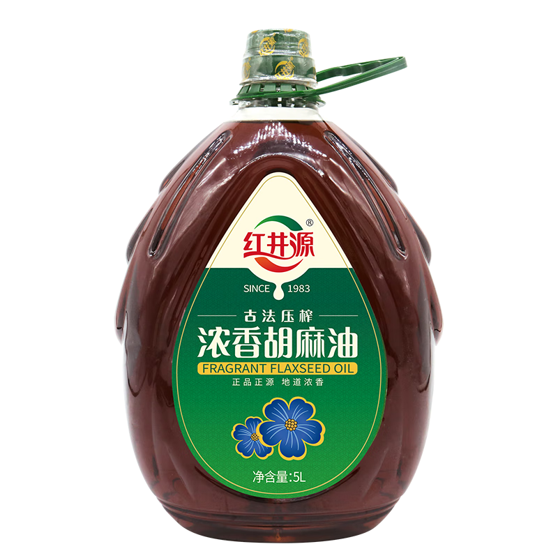 红井源浓香胡麻油5l内蒙古特产物理压榨亚麻籽油月子油食用油