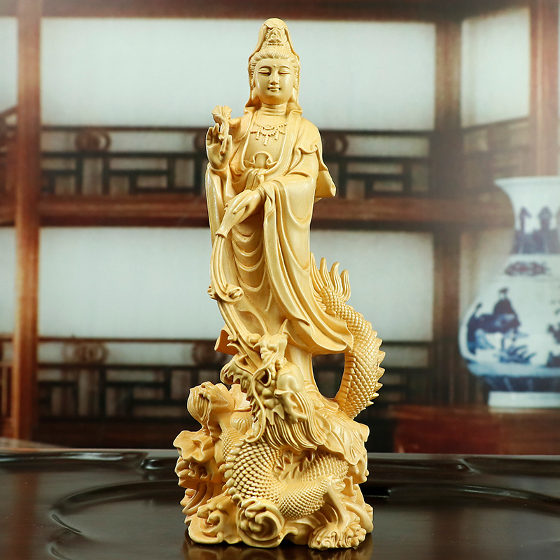 黄杨木雕摆件实木雕刻工艺佛像菩萨供奉平安收藏礼品乘龙如意观音
