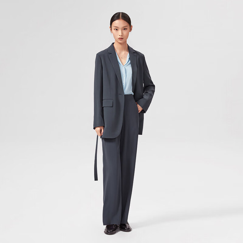 【日本进口三醋酸】OVV2022春夏新款女装腰带款通勤西服 紫灰06 S