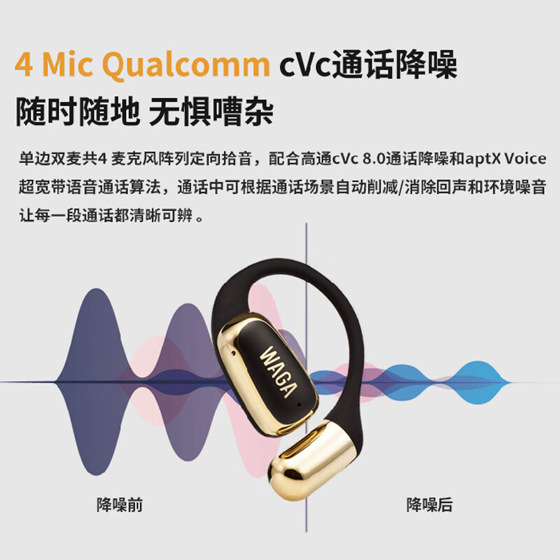 WAGAWAGA开放式OWS真无线蓝牙耳机 Brava骨传导升级气传导挂耳式不入耳运动舒适圈哇嘎waga耳机 布鲁克林