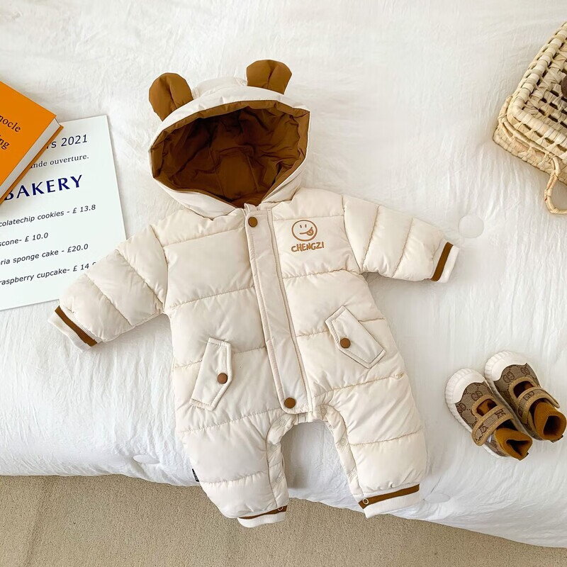 韦戒连体衣羽绒服男宝宝网红婴儿冬装女满月外出爬秋冬套装新生儿潮