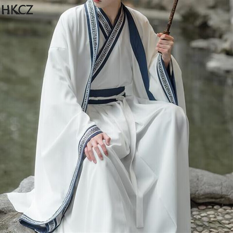 hkcz新品汉舞蹈服男新款韩十二原创传统汉服男女情侣服套装白色交领齐