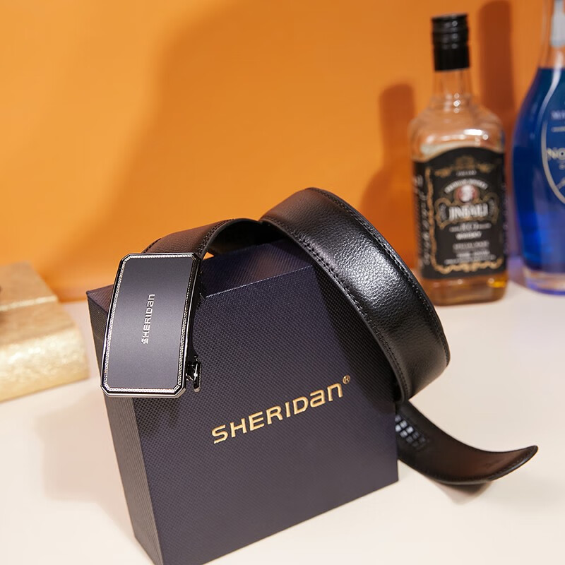 喜来登（SHERIDAN）皮带男士 新款 牛皮自动扣商务腰带休闲裤带精致 礼盒装送男友 黑色SH521565S