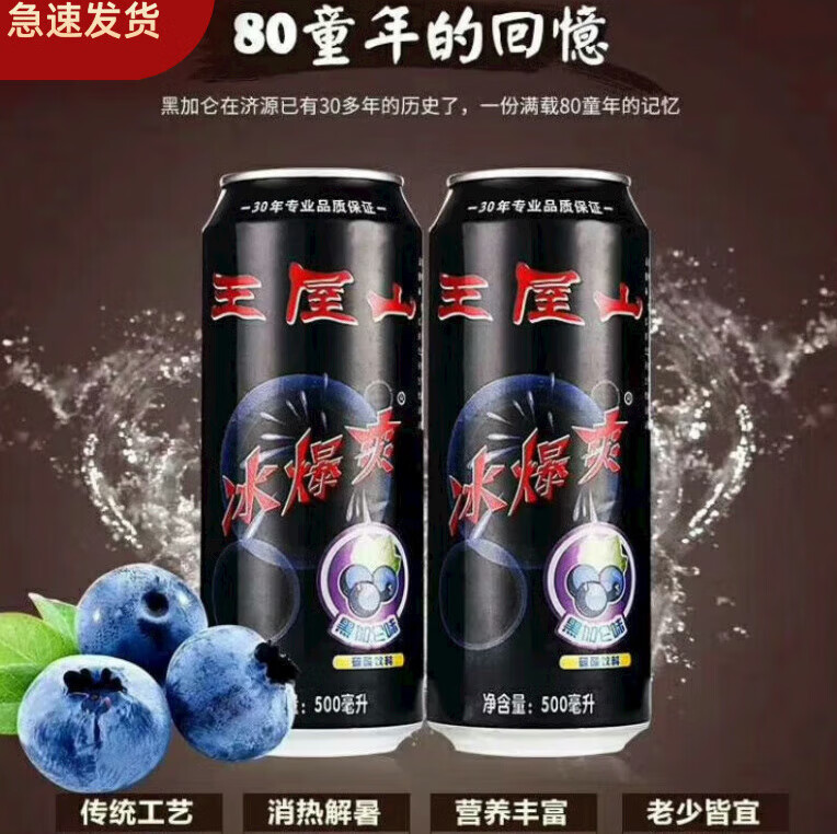 七点食分王屋山黑加仑碳酸饮料冰爆爽夏季解渴冰镇饮料罐装 黑加仑500