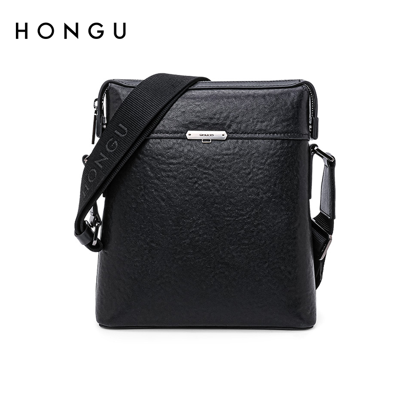 hongu/红谷牛皮时尚潮流男士单肩包休闲斜挎包牛皮休闲男包包潮流