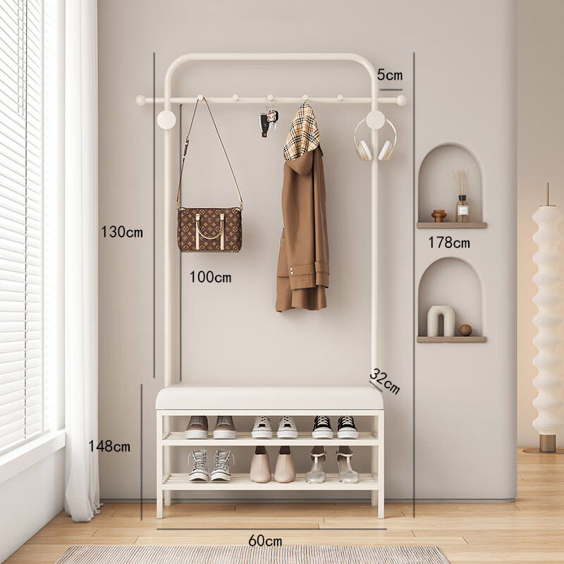 诗亭坊入门鞋柜入户门能挂衣服轻奢玄关落地门口衣帽架鞋架奶油风入门