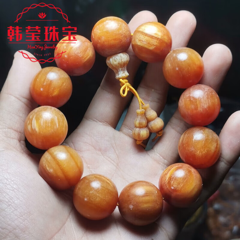 韩莹松明子手串满油全透光琥珀木东北沉香手链长白山明丁红松佛珠木料