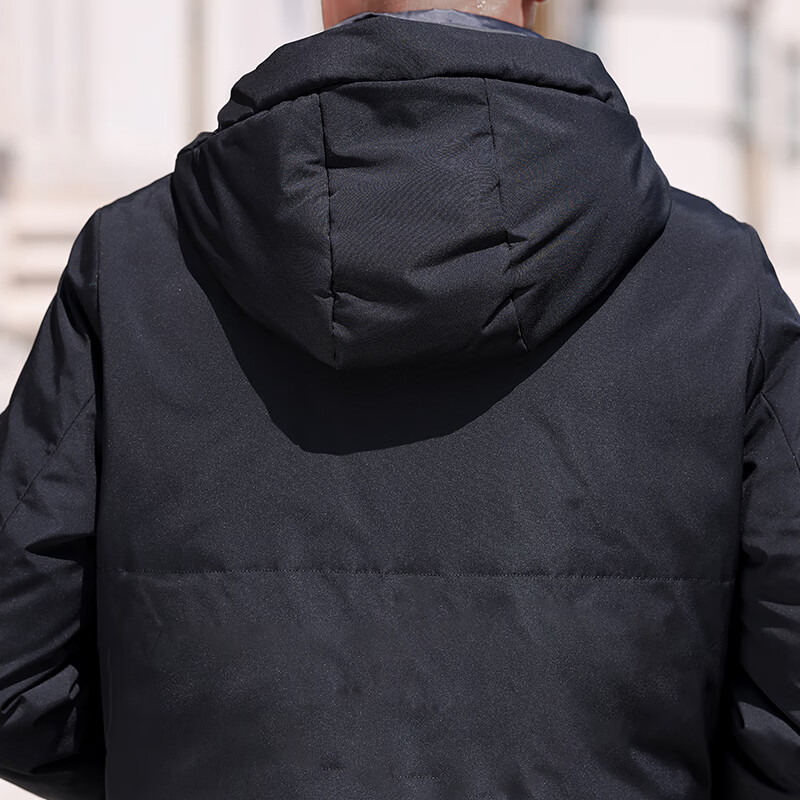 罗蒙活里活面中长款连帽羽绒服男士冬季中老年可脱卸内胆加厚爸爸装 黑色 M 170 尺码偏小（适合80-110斤）