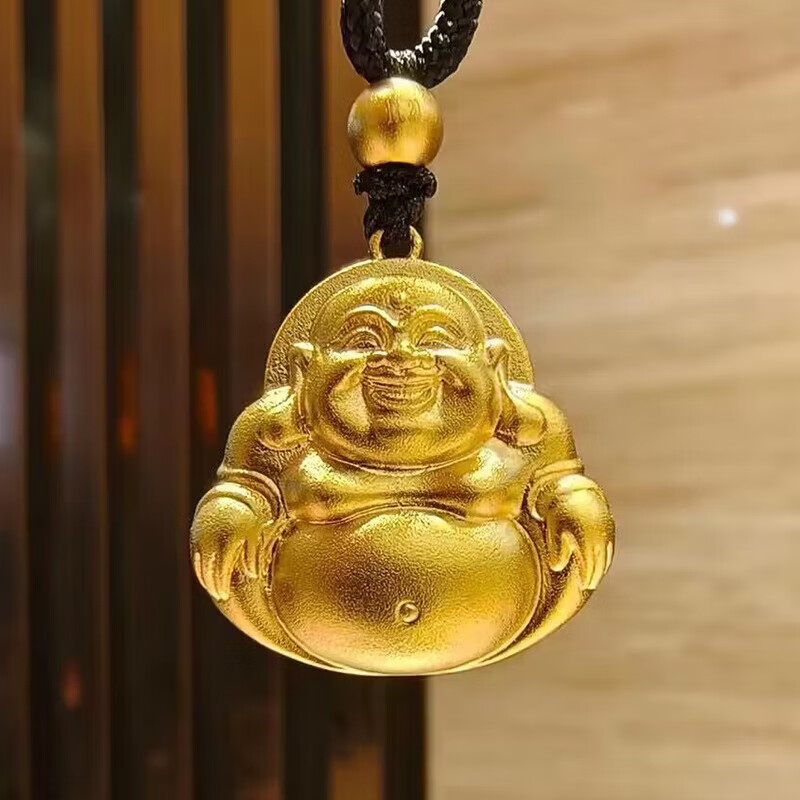 lossot七夕礼物生日礼物足金999弥勒佛黄金吊坠古法金珠佛祖挂坠本命