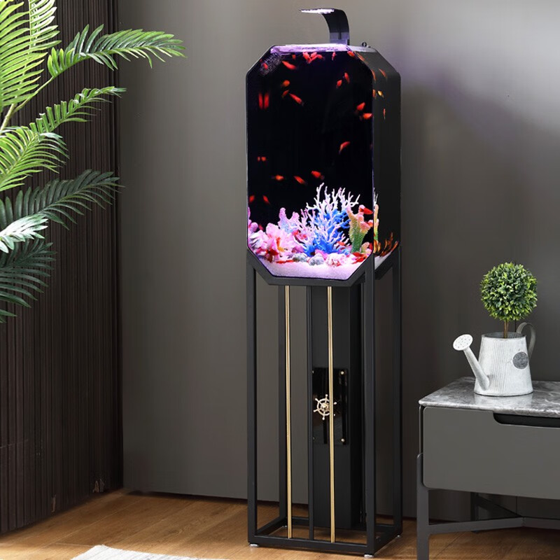 海丽雅新款创意生态客厅鱼缸小型免换水金鱼缸水族箱圆柱鱼缸小型创意鱼缸 八角形鱼缸36cm珊瑚景+养鱼礼包