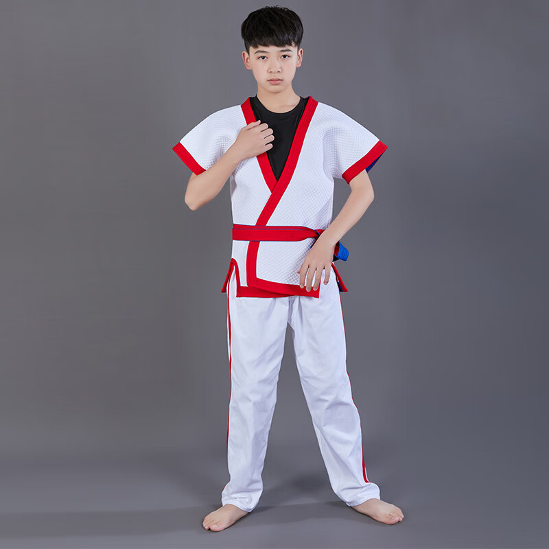 首贡队训练比赛型中国式摔跤跤衣红蓝双面加厚绗缝摔跤跤衣定制 白色