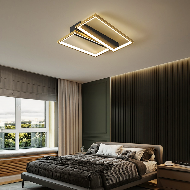 莱琪 客厅灯简约现代家用大气led卧室吸顶灯轻奢北欧风格房间灯2021年新款 TM-W009黑金方形+45CM+44W+三色光