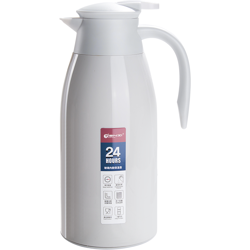 天喜（TIANXI）保溫壺家用熱水瓶暖壺保溫玻璃內(nèi)膽宿舍暖瓶1.8L白月灰