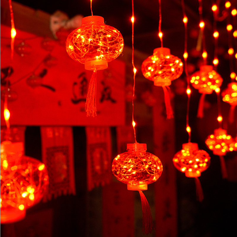 汶纳几太阳能户外阳台吊灯过新年元宵门前挂灯红灯笼灯串花园凉亭装饰